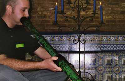 Justin, TEFL graduate of 2002 from California, performing on the didgeridoo.